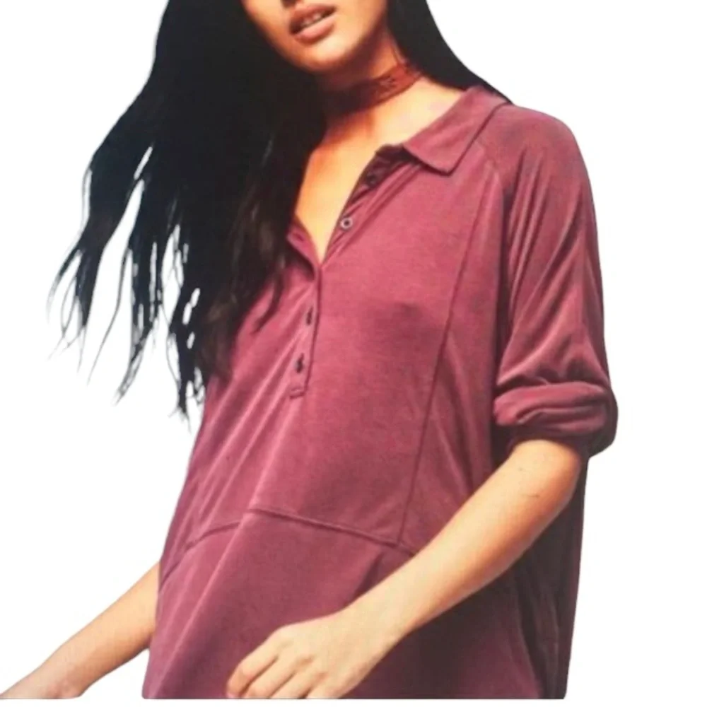 WE THE FREE | Women’s Rose Modal Oversized Henley Long Sleeve Top size Small